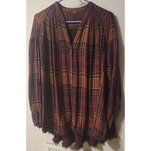 Free People Top Anthropologie Plaid Shirt Oversized Western Blanket Sz Lg ?